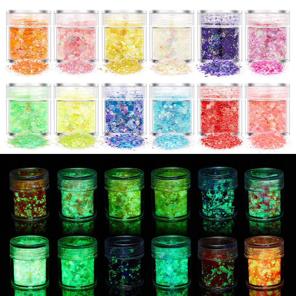 Wholesale Luminous Powder Nail Polish Sequins Glitter 24 Colors Mixed Luminous Nail Polish Nail Polish Nail Stickers Accessories